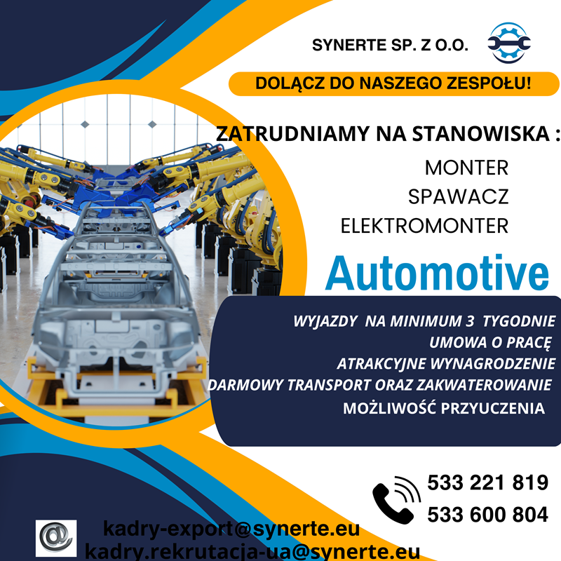 Praca na wakacje bądź dłużej - za granicą - automotive!