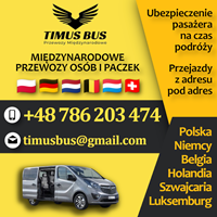 Timus Bus•Przewozy Międzynarodowe do Niemiec•Belgii•Holandii•Szwajcarii